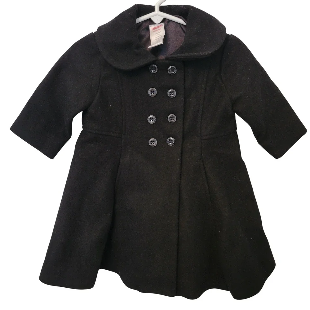 Gymboree 6-12M Pea Coat Black Wool Blend Double Breasted‎ Peter Pan Collar Y2K